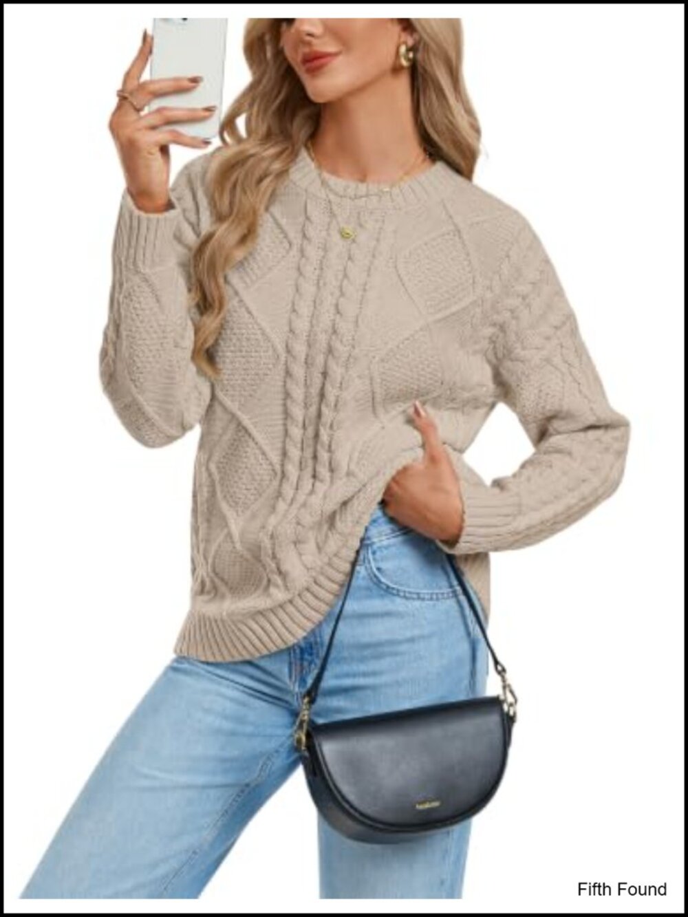Oversized Cable Knit Sweater Women's Fall Pullover Crew Neck